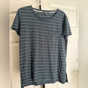 Free Fly Women’s Striped Blue T-Shirt Sz L Comfort Outdoor Fishing Trail